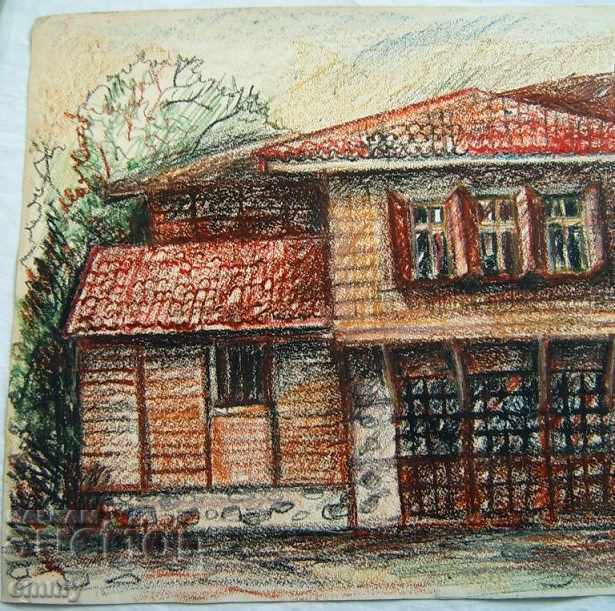 Pastel drawing signed Old house with price 45.00 BGN | € 23.01 Pastel drawing signed Old house with price 45.00 BGN | € 23.01