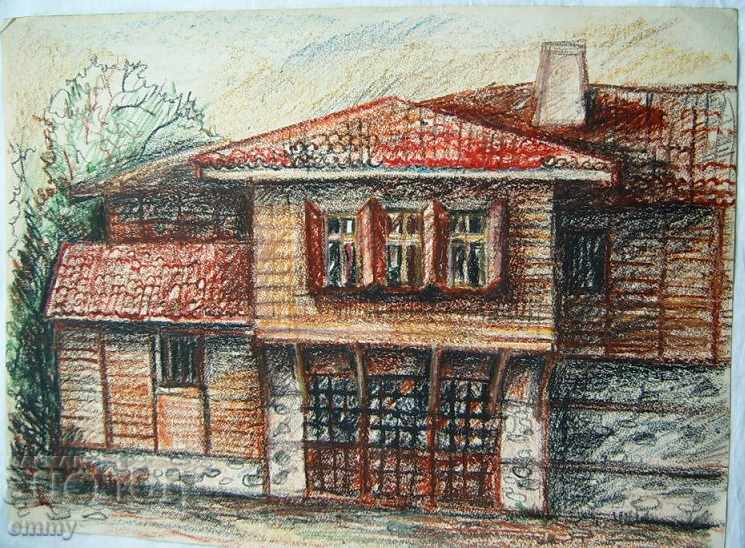 Рисунка пастел подписана Стара къща