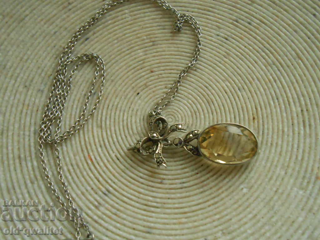 Antique Silver Necklace with Natural Stone, approx. 1900