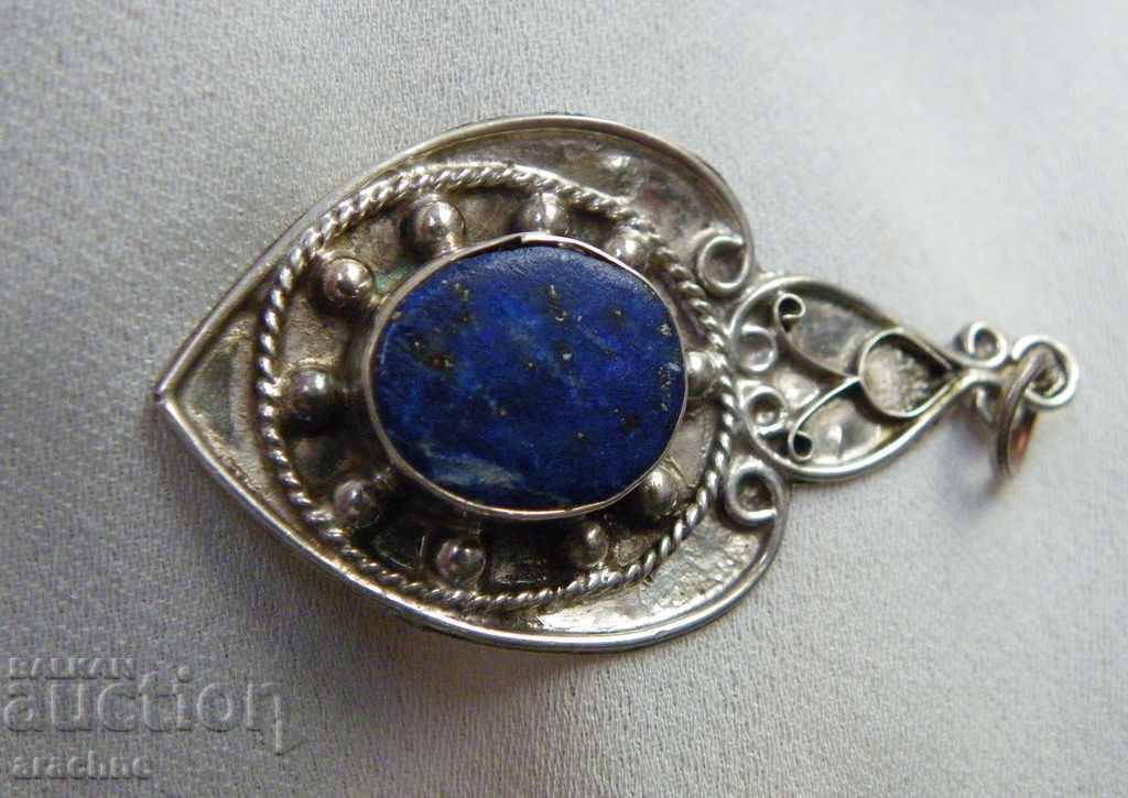 Large silver locket with lapis lazuli - 6 Large silver locket with lapis lazuli - 6