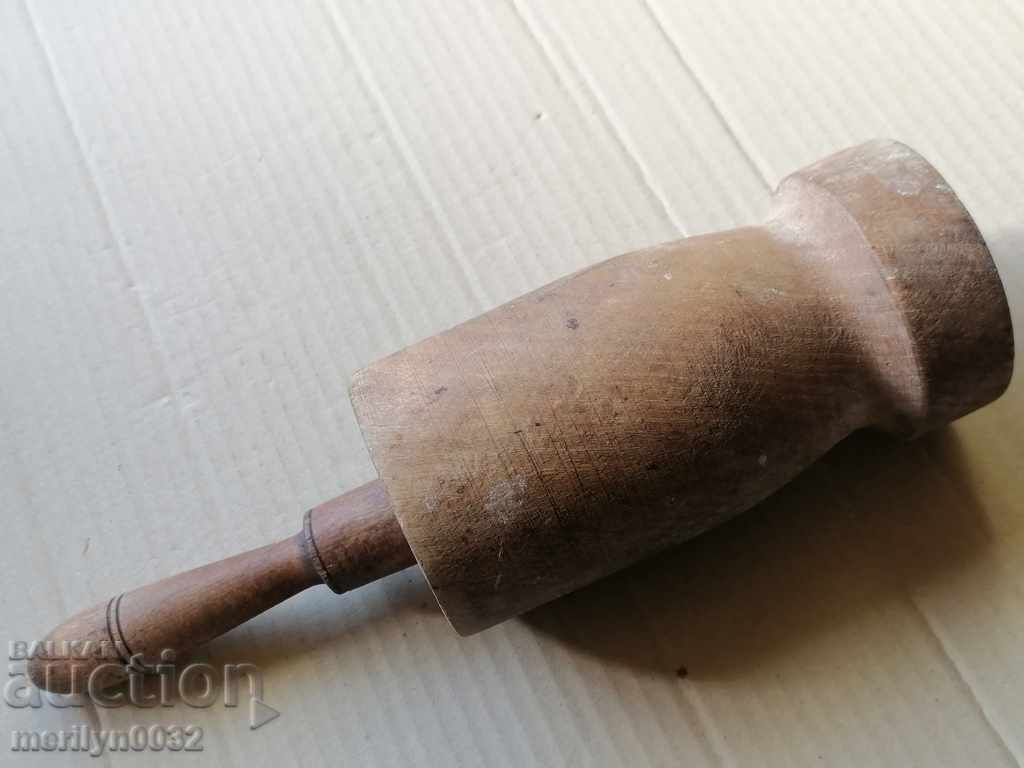 An old wooden mortar with hammer, mortar, chute, wooden with price 43.00 BGN | € 21.99