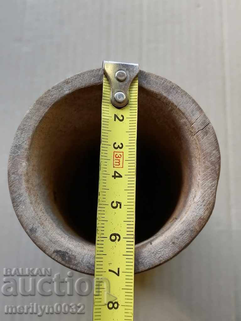 An old wooden mortar with hammer, mortar, chute, wooden - 6