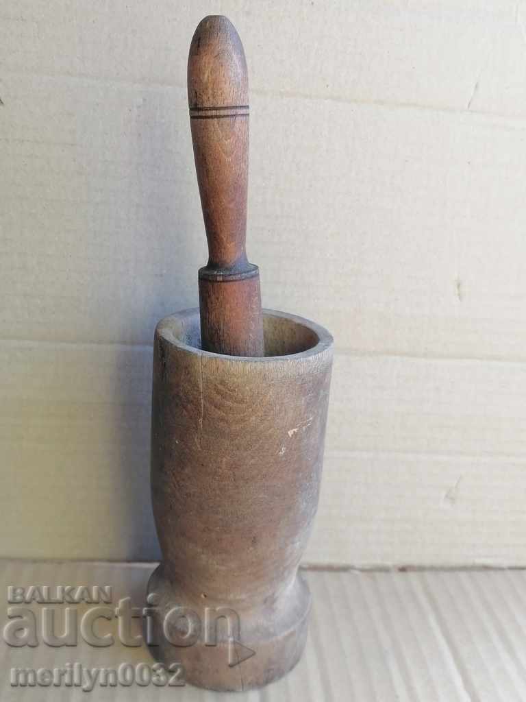 An old wooden mortar with hammer, mortar, chute, wooden - 7