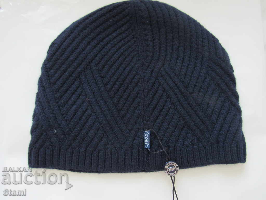 Black Men's Machine Knitted Hat, 100% Cashmere, Mongolia