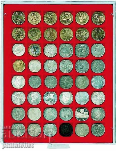 Cutie Lindner MB din PVC roșu pentru 48 de monede în capsule