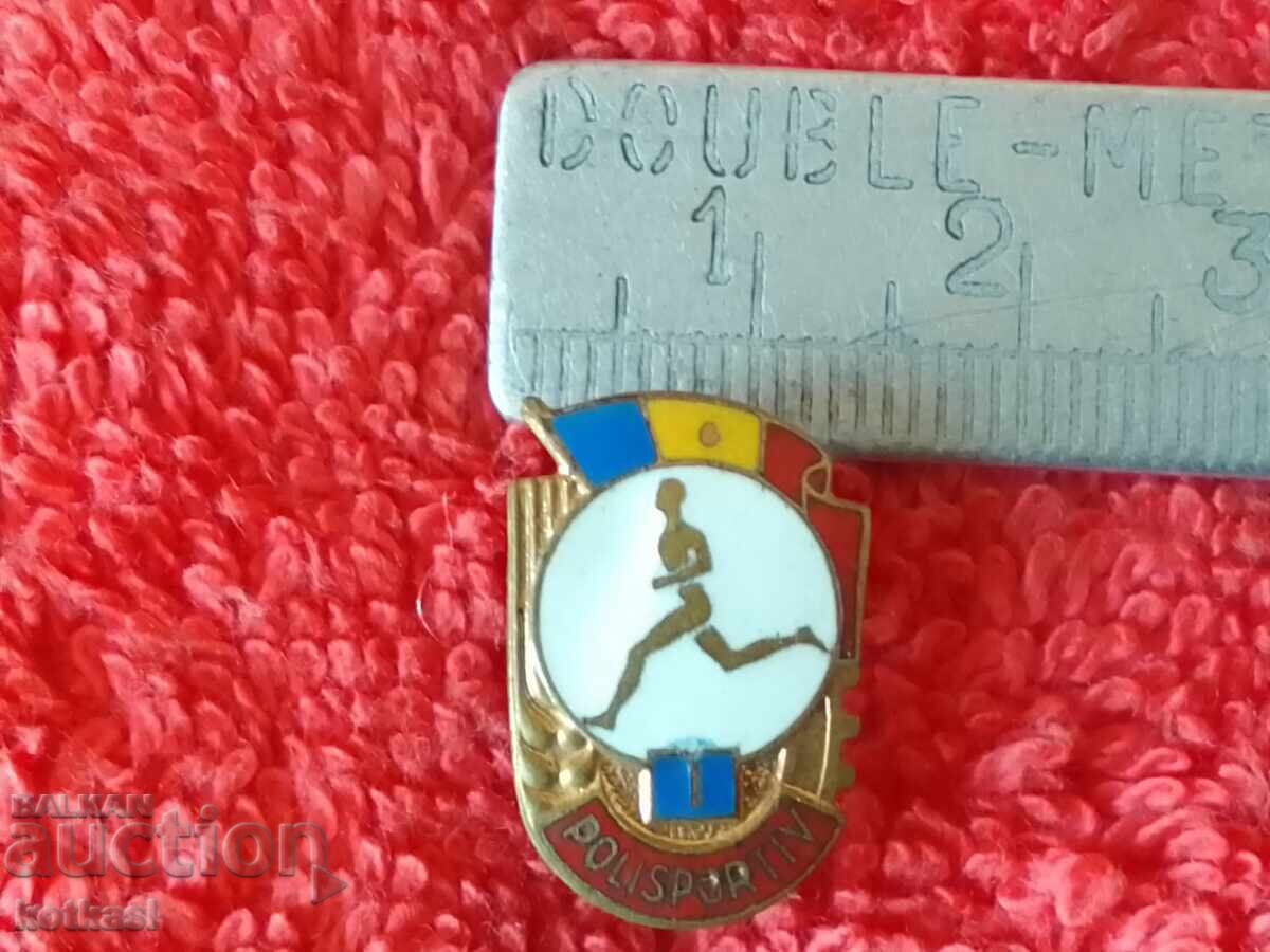 Old soc sports badge bronze enamel Romania Old soc sports badge bronze enamel Romania