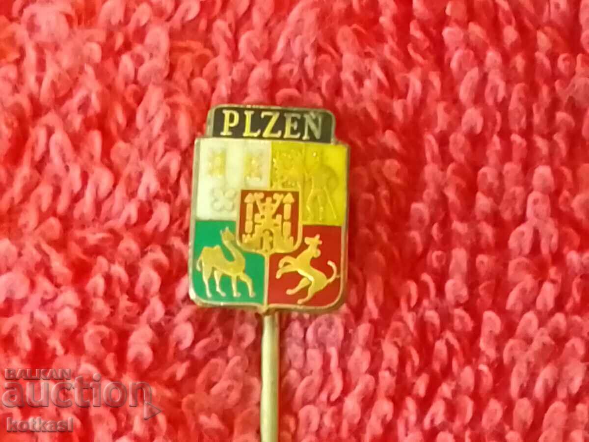Стара масивна значка бронз игла ПИЛЗЕН PLZEN - 6