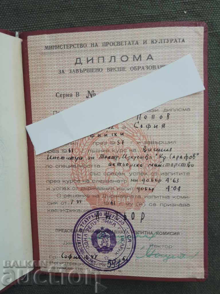 Auction Actor's diploma NRB VITIZ Auction Actor's diploma NRB VITIZ