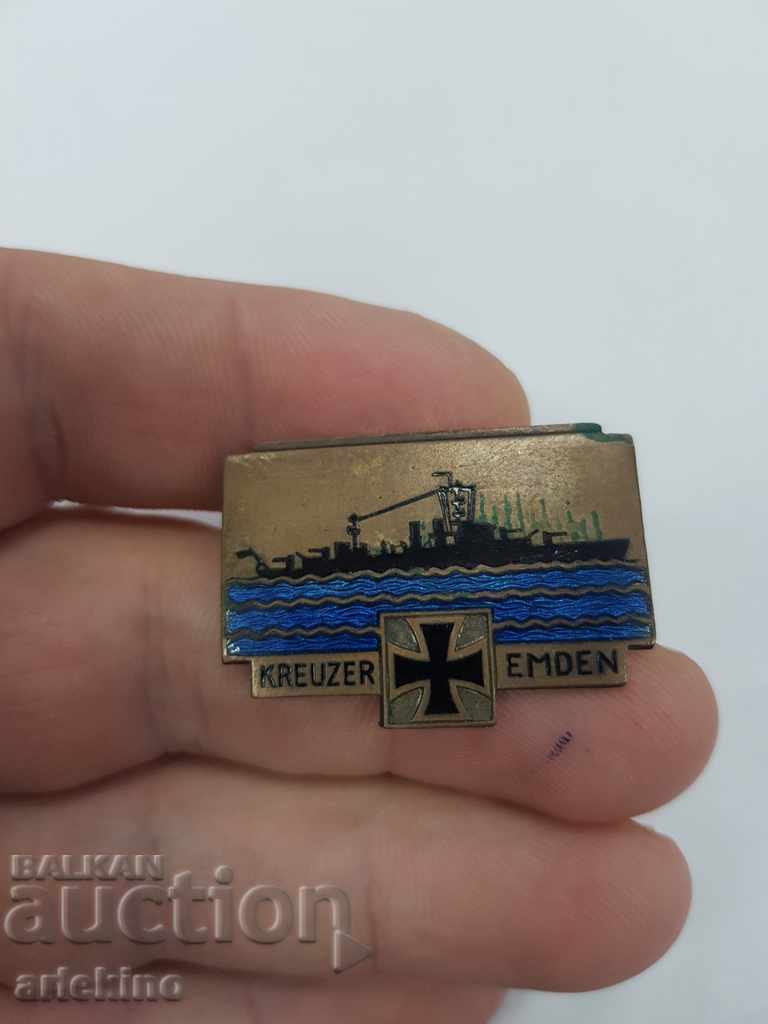 Rare German badge with enamel Kreutzer EMDEN with price 140.00 BGN | € 71.58 Rare German badge with enamel Kreutzer EMDEN with price 140.00 BGN | € 71.58