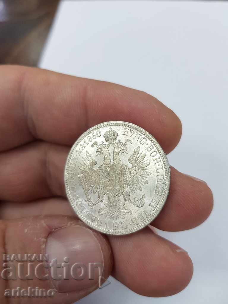 UNC quality Austrian silver coin 1 FL 1860 with price 160.00 BGN | € 81.81 UNC quality Austrian silver coin 1 FL 1860 with price 160.00 BGN | € 81.81