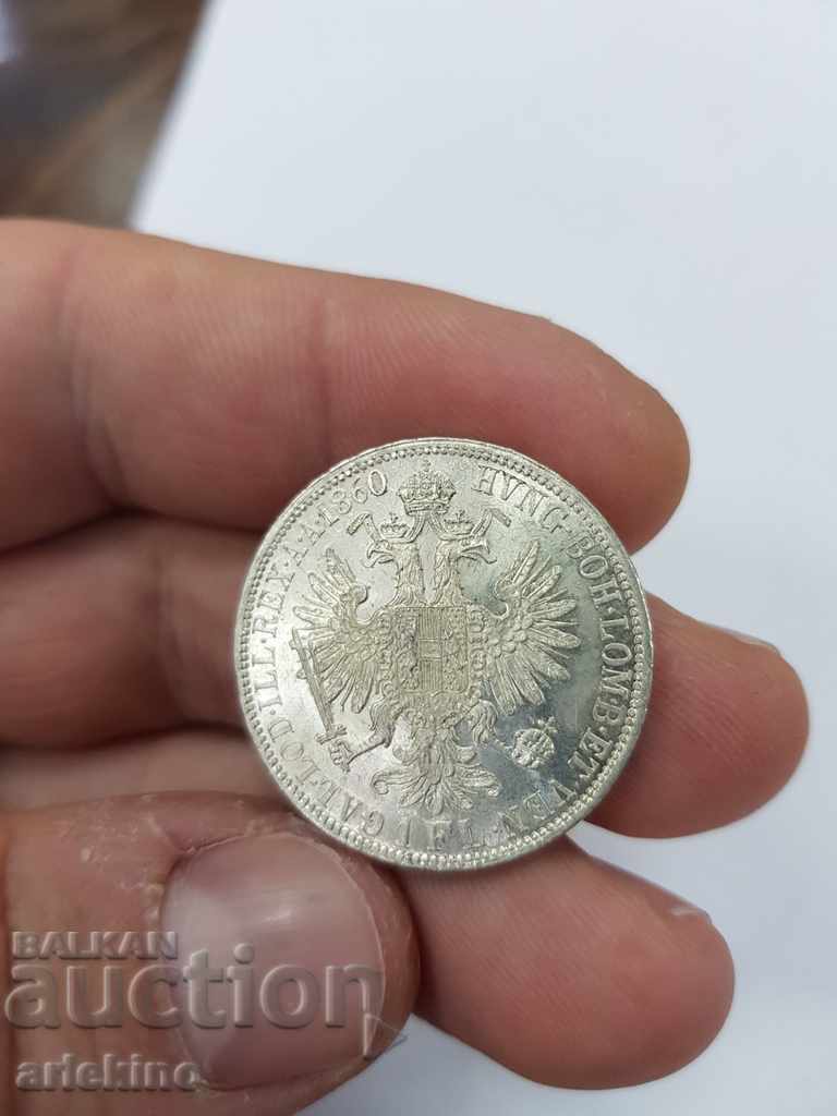 UNC качество на австрийска сребърна монета 1 FL 1860