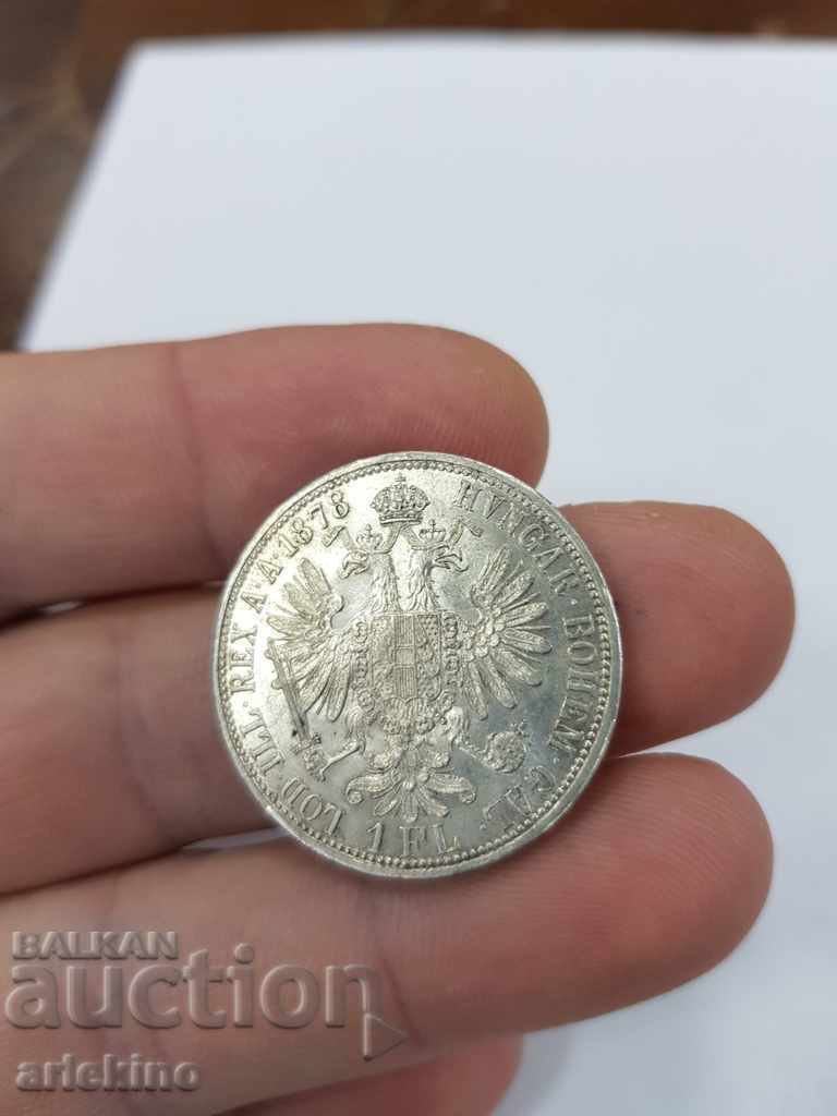 Качествена австрийска сребърна монета 1 FL 1878