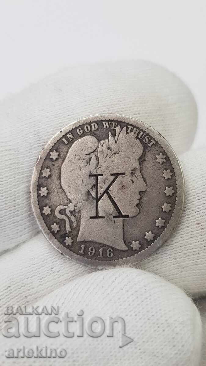 Srebŭro αμερικάνικο νόμισμα με σπάνια σφραγίδα!!!! 1916 - 7