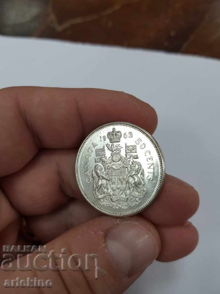 Auction Top quality silver Canadian 50 cent coin 1963 Auction Top quality silver Canadian 50 cent coin 1963