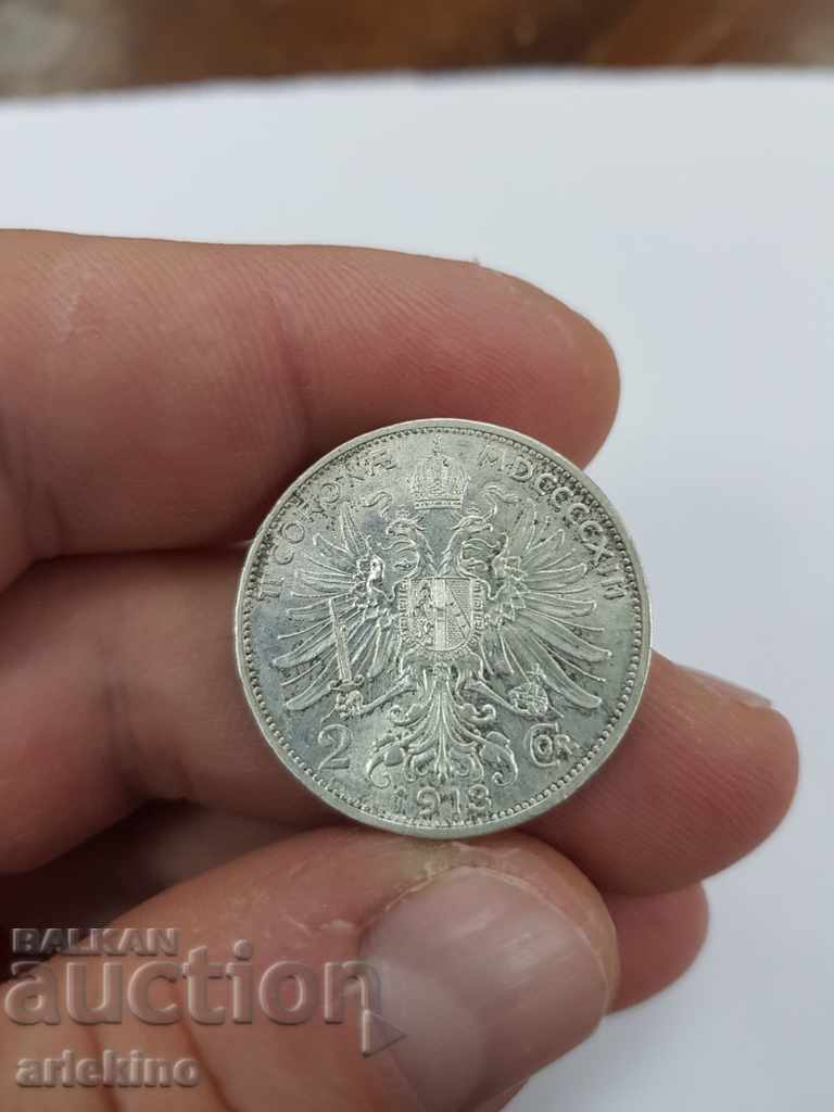 Collectible silver Austrian coin 2 cor 1913 with price 45.00 BGN | € 23.01