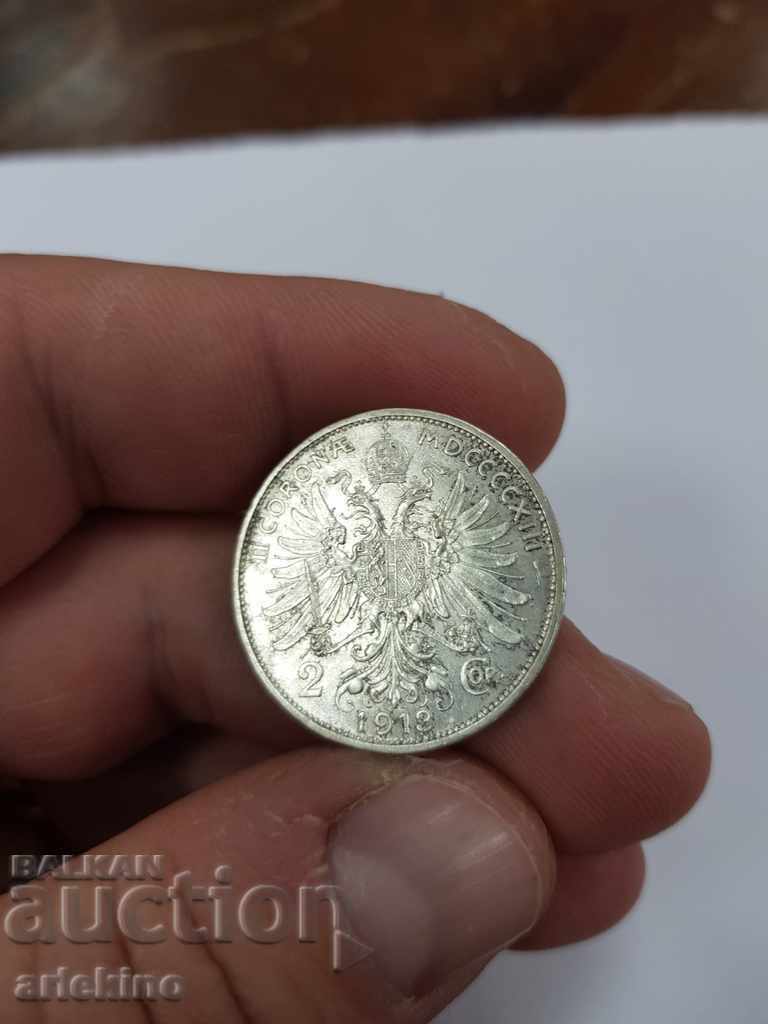 Колекционна сребърна австрийска монета 2 cor 1913