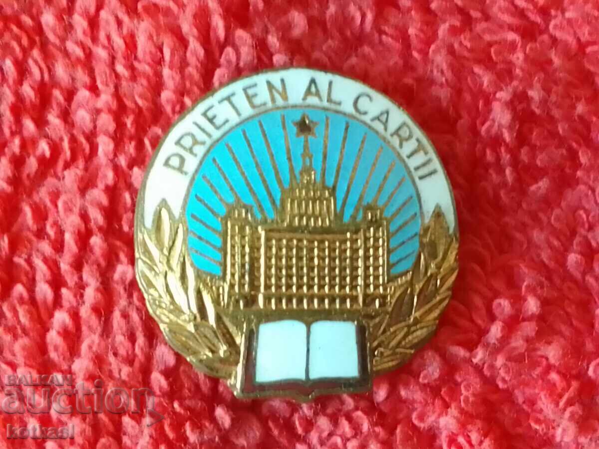 Auction Old badge bronze gilt Friend of the book Romania Auction Old badge bronze gilt Friend of the book Romania