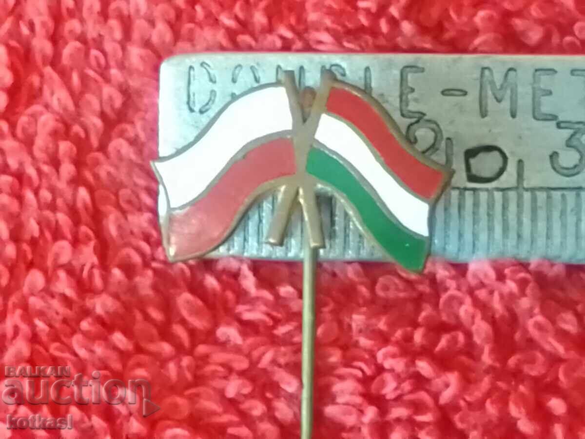 Old Metal Bronze Pin Badge Poland Hungary Flag Old Metal Bronze Pin Badge Poland Hungary Flag