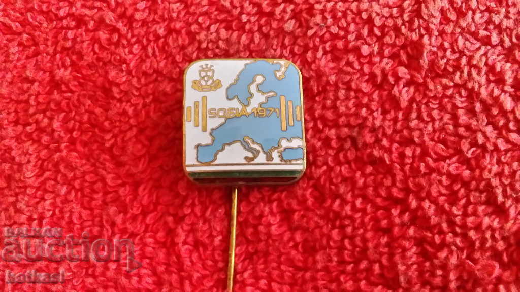 Auction Old Sports Badge Pin Weightlifting Blue Enamel Auction Old Sports Badge Pin Weightlifting Blue Enamel
