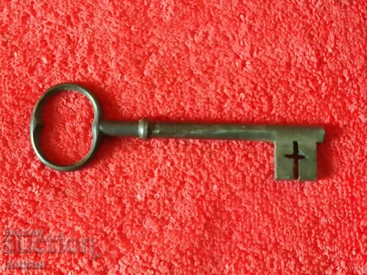 Old large metal iron forged key - 5
