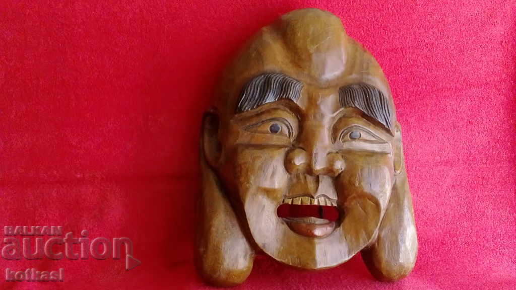 Old large massive wood carving mask of a Laughing Buddha, rare - 5 Old large massive wood carving mask of a Laughing Buddha, rare - 5