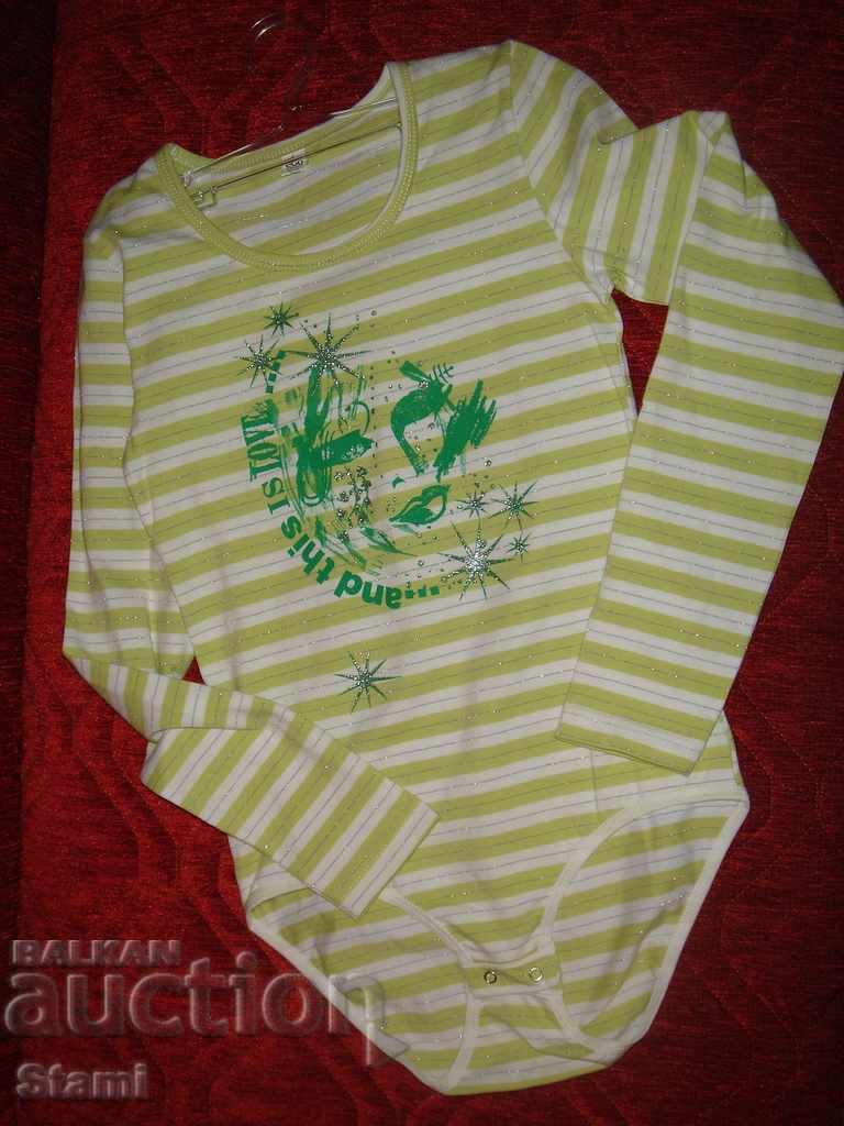 Body for girl green and white stripes with long sleeves size 152 with price 9.00 BGN | € 4.60