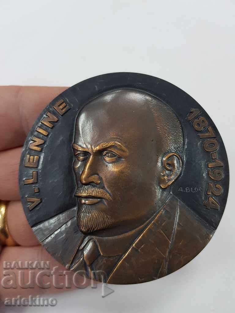 Placă rară de medalie de masă din bronz cu Lenin 1870-1924