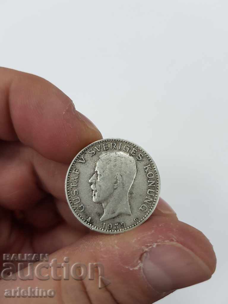 Auction Collectible Swedish silver coin 1 krone 1939 Auction Collectible Swedish silver coin 1 krone 1939