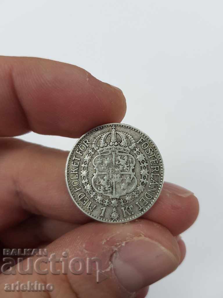 Колекционна шведска сребърна монета 1 крона 1939