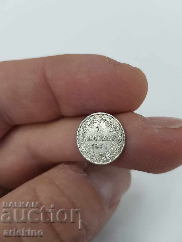 Rare German silver coin 1 Kreuzer 1871 with price 55.00 BGN | € 28.12 Rare German silver coin 1 Kreuzer 1871 with price 55.00 BGN | € 28.12