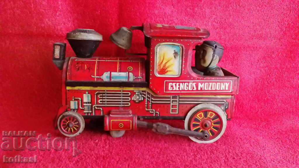 Old metal sheet metal train locomotive toy soc