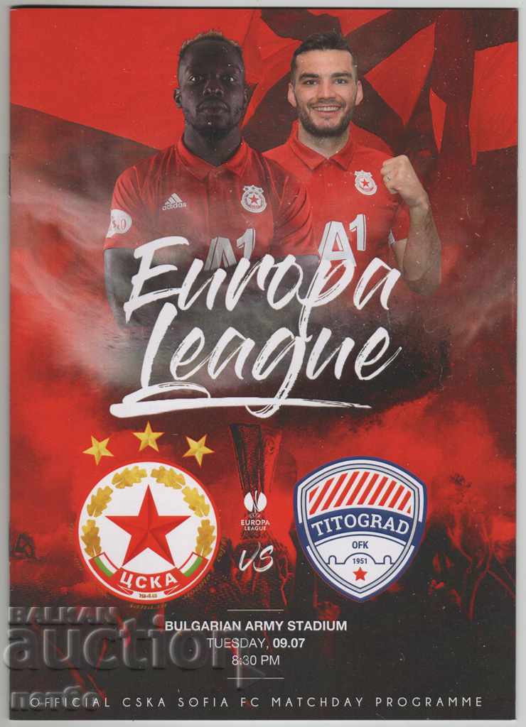Program de fotbal CSKA-Titograd 2019 Europa League