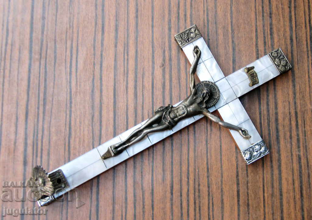 Large old wooden mother-of-pearl cross crucifix Jesus Christ with price 35.00 BGN | € 17.90