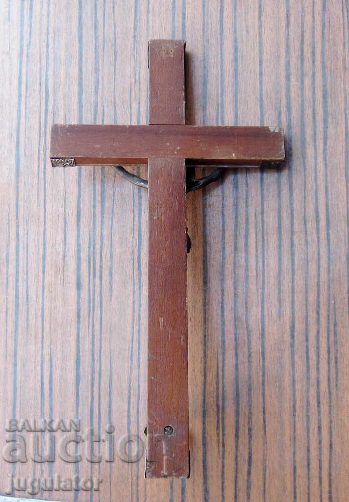 Large old wooden mother-of-pearl cross crucifix Jesus Christ - 6