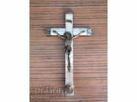 crucifix vechi mare din lemn de sidef cu cruce Iisus Hristos
