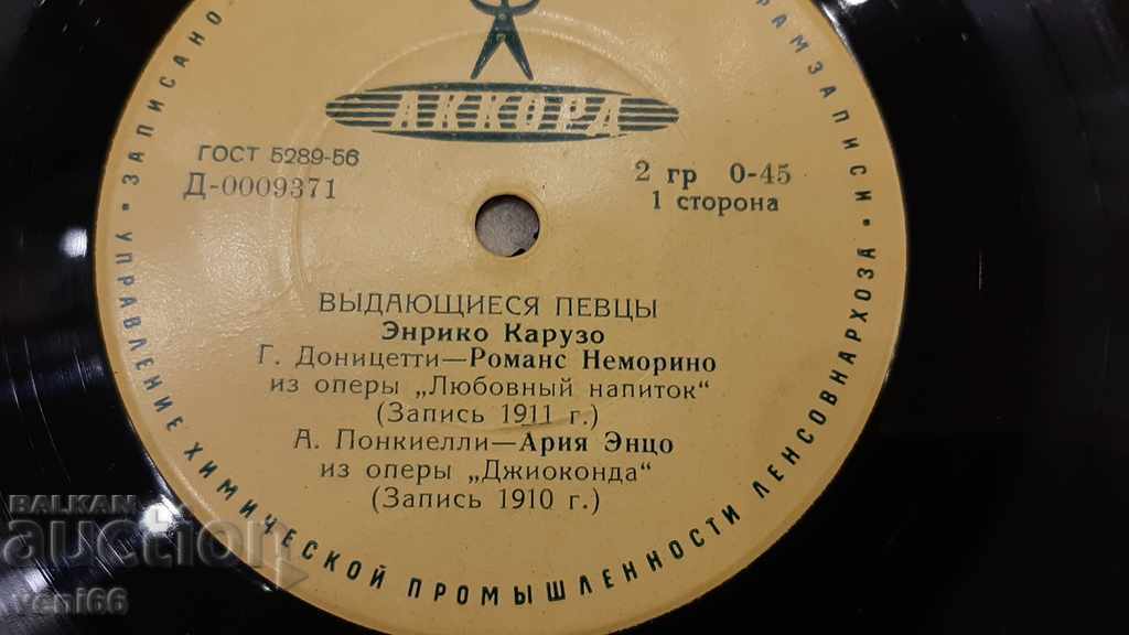 Auction Gramophone record - small format - Enrico Caruso Auction Gramophone record - small format - Enrico Caruso