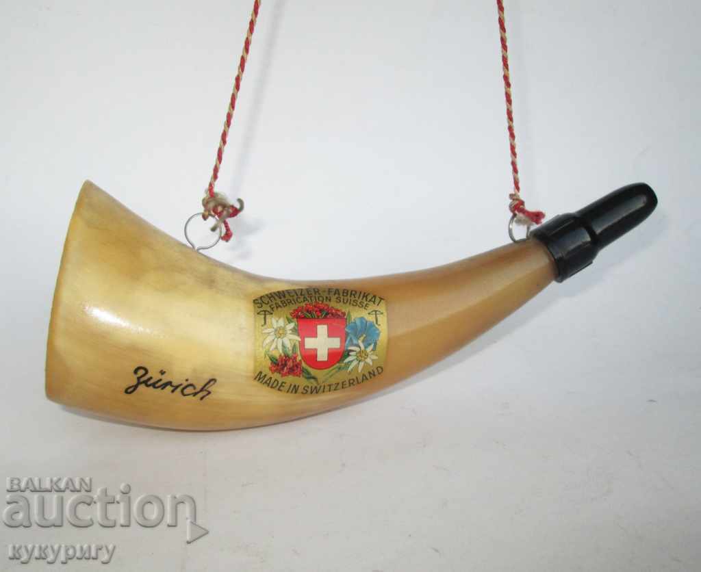 Old Swiss collector's souvenir hunting horn