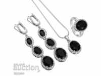 Massively silver-plated jewelry set with black topazes