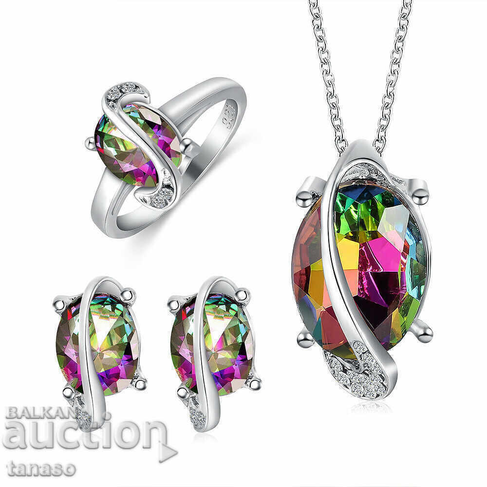 Solid silver plated jewelry set with multicolored zircons