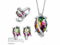 Solid silver plated jewelry set with multicolored zircons