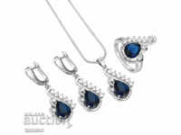Massively silver-plated jewelry set with blue sapphires