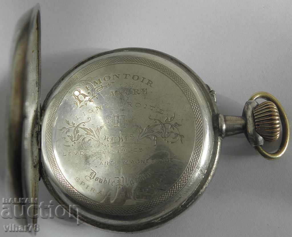 Auction Huge Silver Officer's Pocket Watch-REMONTOIR ANCRE Auction Huge Silver Officer's Pocket Watch-REMONTOIR ANCRE