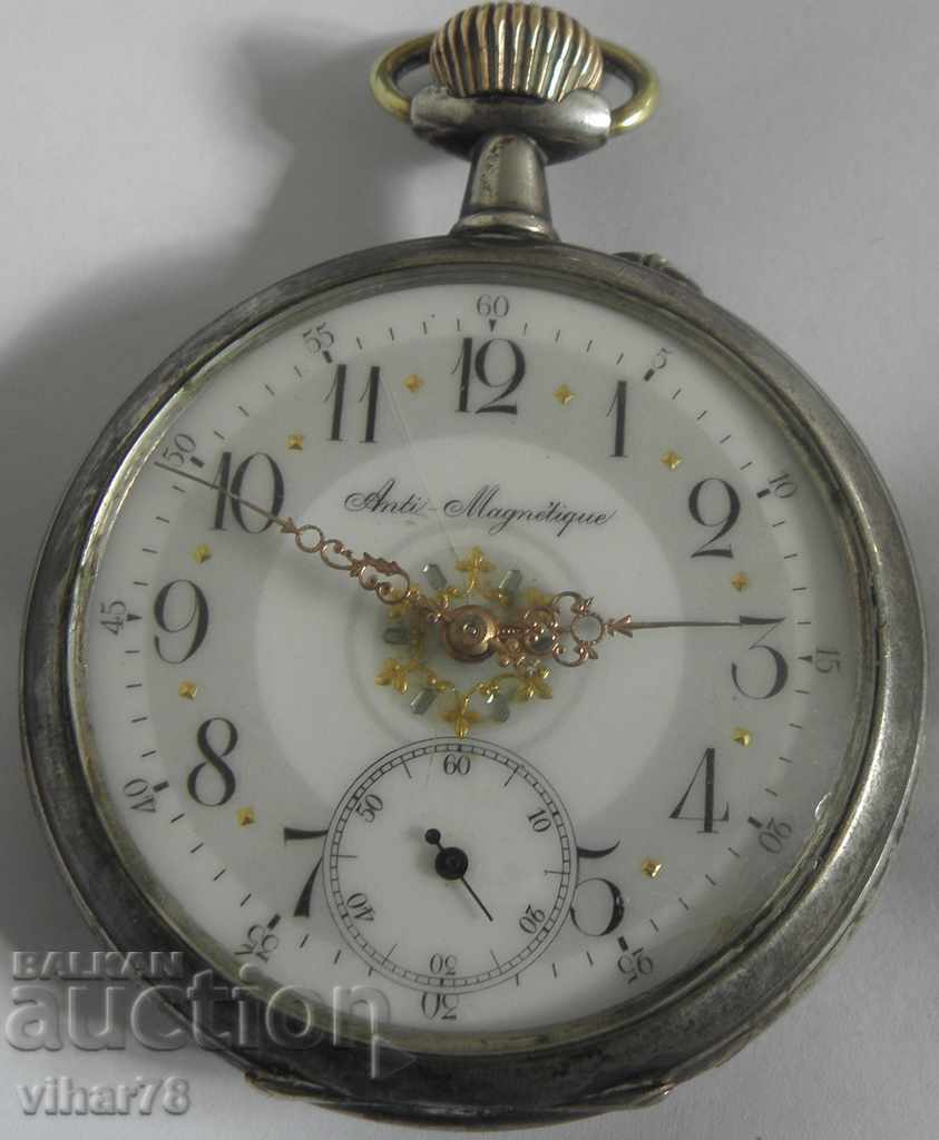 Огромен сребърен офицерски джобен часовник-REMONTOIR ANCRE