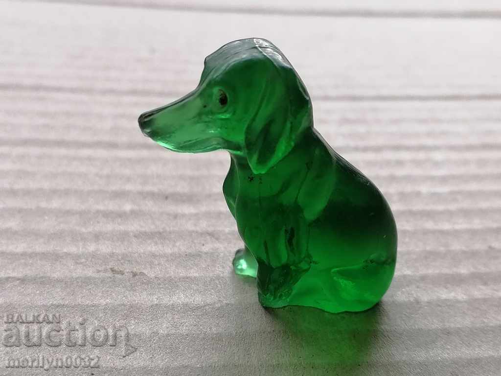 Figurină de câine veche, decorată din sticlă
