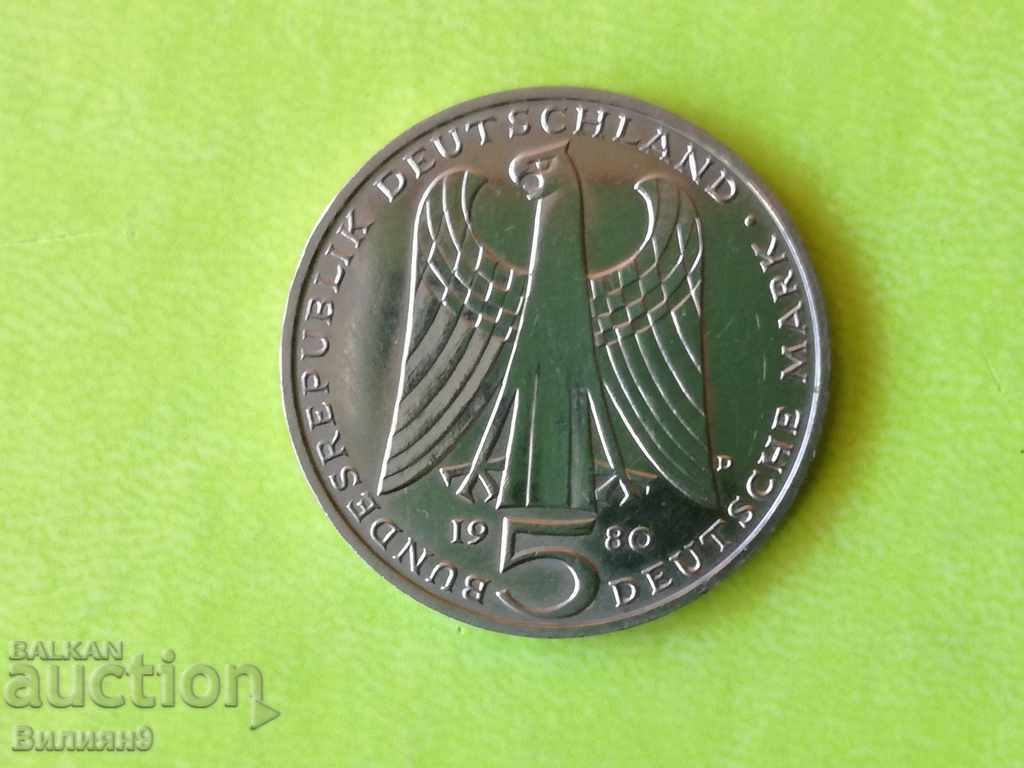 5 марки 1980 ''D'' Германия Unc Юбилейна