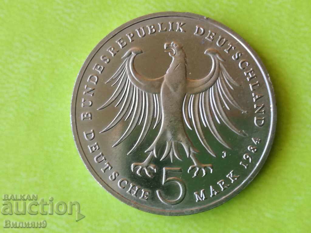 5 марки 1984 ''J'' Германия Unc Юбилейна