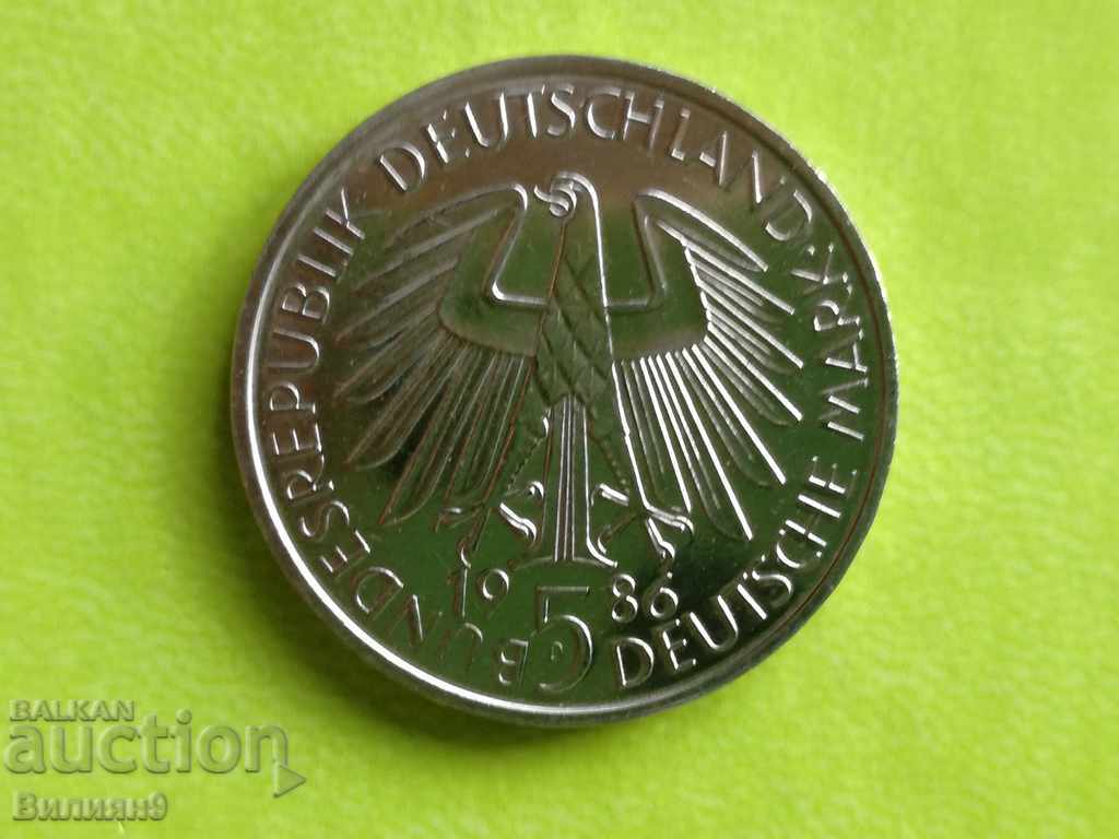 5 марки 1986 ''D'' Германия Unc Юбилейна