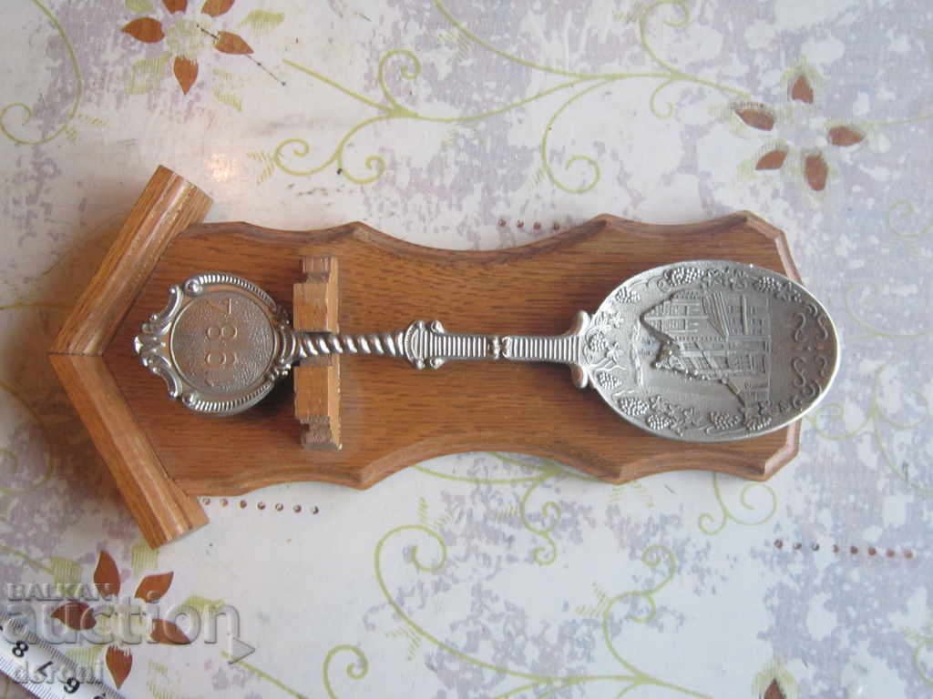Lingurita unica din cositor cu suport de stejar 1984 Lingura din cositor - 5