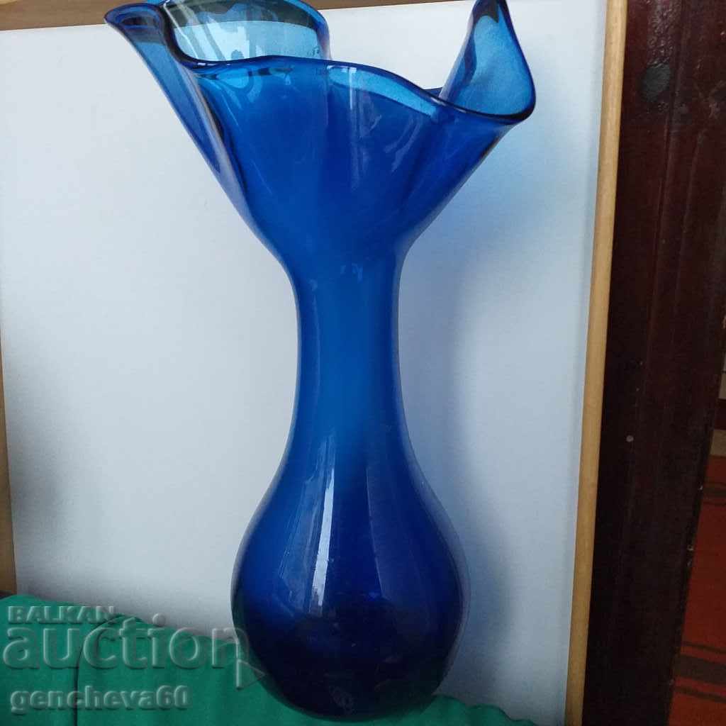 Large crystal blue glass vase