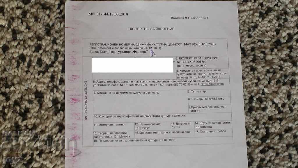 Delivery of LANDSCAPE PAINTING 78 (OIL PAINTS) St.MITOVA / IDENTIFICATION